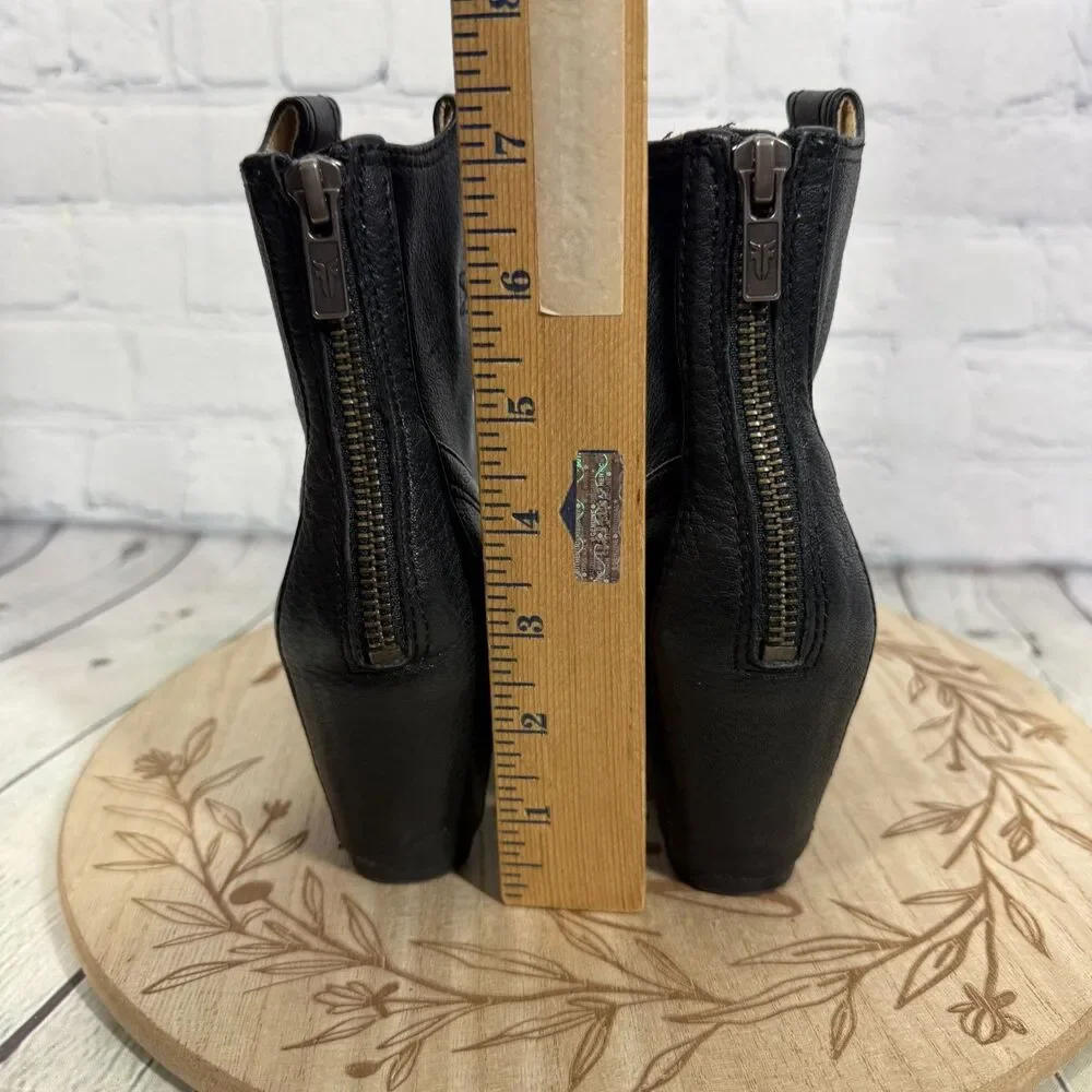 Frye Carson Hidden Wedge Booties Women 6.5 Black Leather Ankle Boots Boho